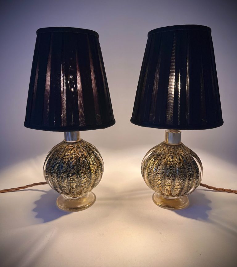 Pair of Murano Bullicante Glass Lamps – GESO Label, in the Style of Paolo Venini (c.1960s)