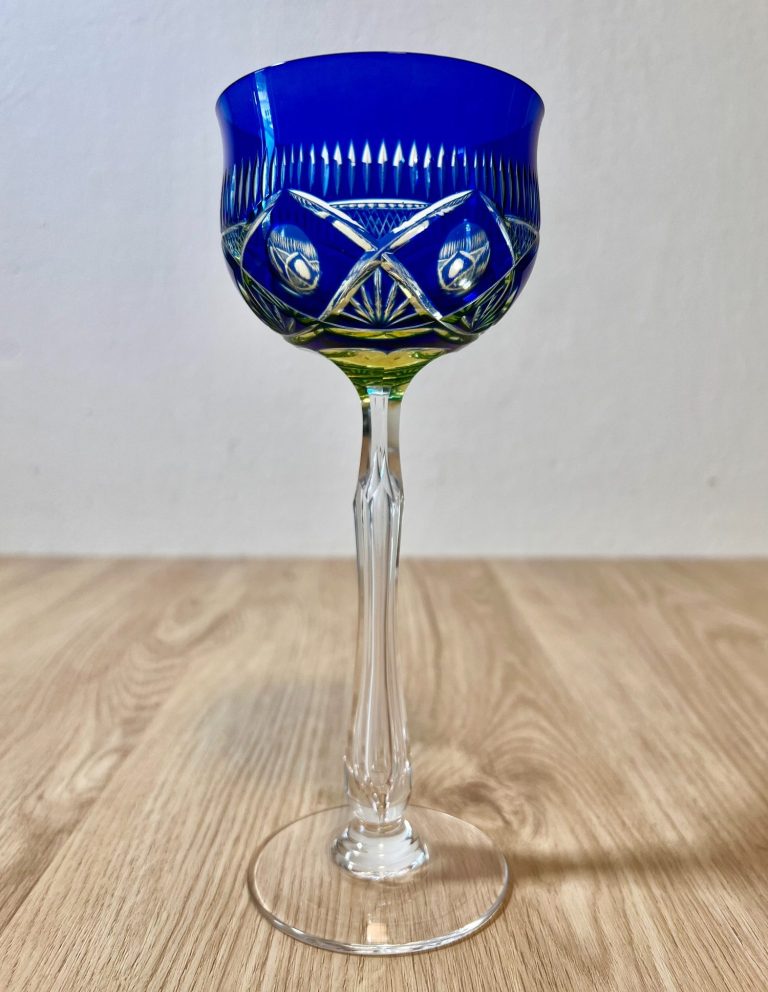 Val Saint Lambert uranium glass Römer with cobalt cut to vaseline bowl and faceted stem, c. 1950s