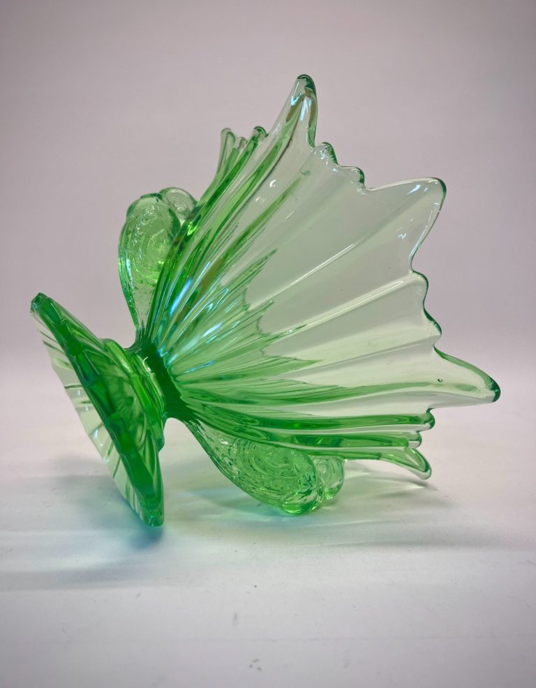 STS Abel – Art Deco Pressed Glass Bowl, Green with Birds