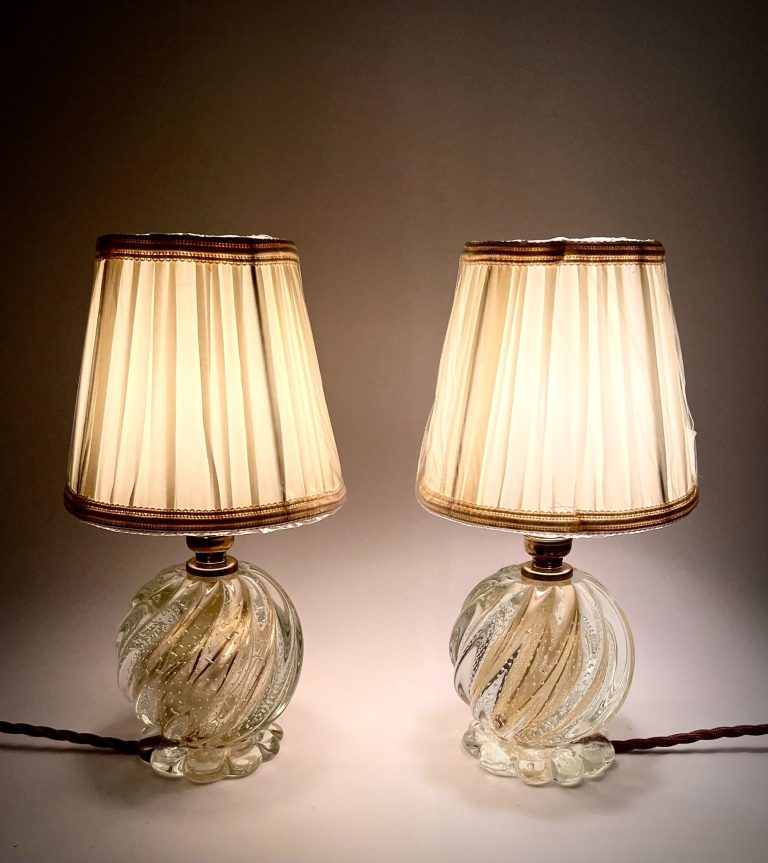 Pair of Murano Bullicante Glass Lamps – GESO Label, in the Style of Paolo Venini (c.1960s)