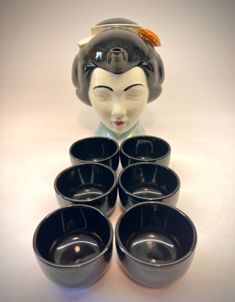 Swineside “Geisha Girl” Novelty Teapot with Six Cups, England, c. late 1980s – early 1990s