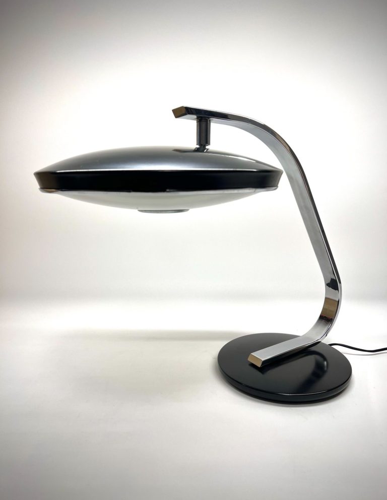 Vintage FASE Madrid desk lamp Model 520-C with chrome arm and crystal glass diffuser, 1950s