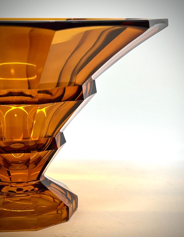 Art Deco Amber Crystal Bowl in the Style of Moser, c.1930