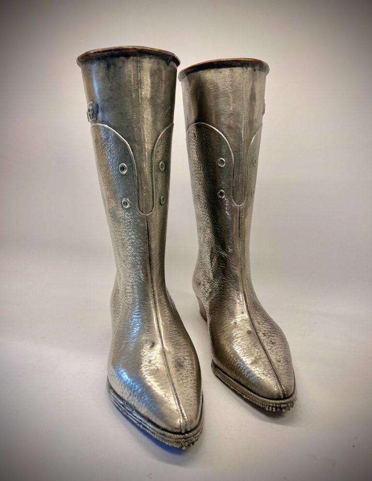 Pair of Metal Boot Sculptures by Dora Metalworks, Turkey – Marked DORA TURKMALL